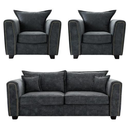 Serena Charcoal Black Fabric 3+1+1 Seater Sofa Set