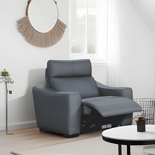 Mayfair Dark Grey Leather Electric Recliner Armchair