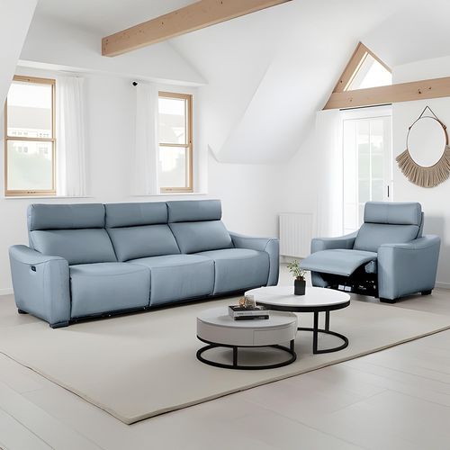 Mayfair Grey Leather 4+1 Seater Electric Recliner Sofa Set