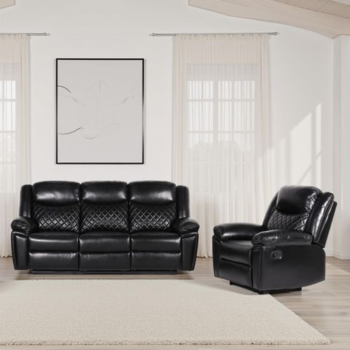 Myra Black Faux Leather 3+1+1 Seater Manual Recliner Sofa Set