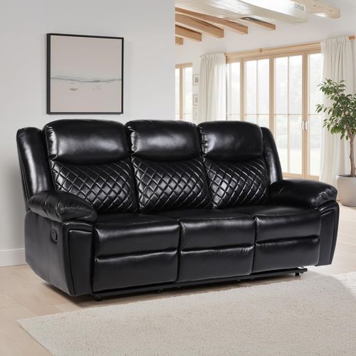 Myra Black Faux Leather 3 Seater Manual Recliner Sofa