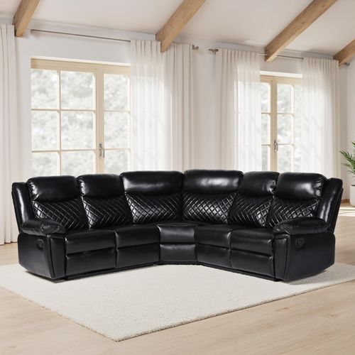 Myra Black Faux Leather Manual Recliner Corner Sofa