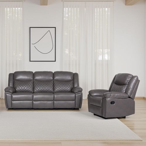 Myra Grey Faux Leather 3+1+1 Seater Manual Recliner Sofa Set