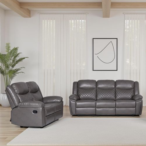 Myra Grey Faux Leather 3+2 Seater Manual Recliner Sofa Set