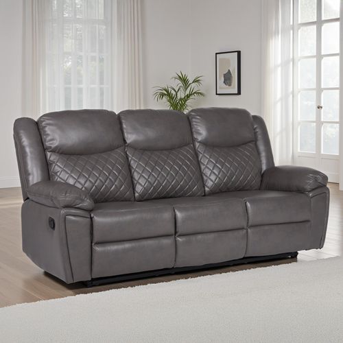 Myra Grey Faux Leather 3 Seater Manual Recliner Sofa