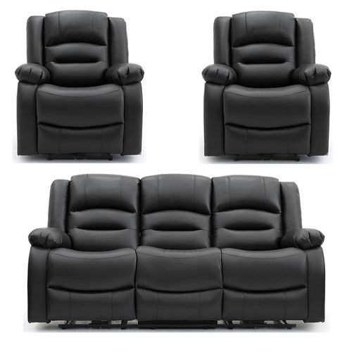 Alva Black Faux Leather 3+1+1 Seater Electric Recliner Sofa Set