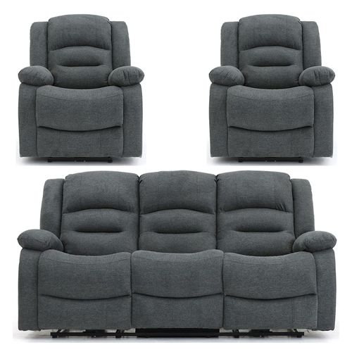 Alva Graphite Fabric 3+1+1 Seater Electric Recliner Sofa Set