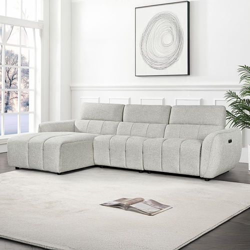 Turin Silver Fabric Electric Recliner Sofa - LHF