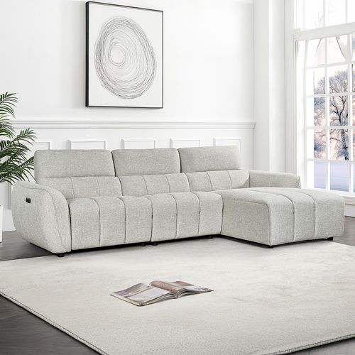 Turin Silver Fabric Electric Recliner Sofa - RHF