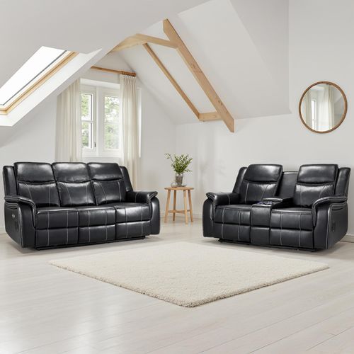 Galaxy Black Faux Leather 3+2 Seater Electric Recliner Sofa Set