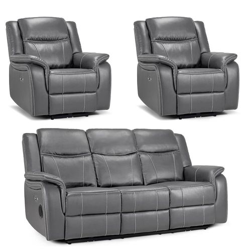 Galaxy Grey Faux Leather 3+1+1 Seater Electric Recliner Sofa Set