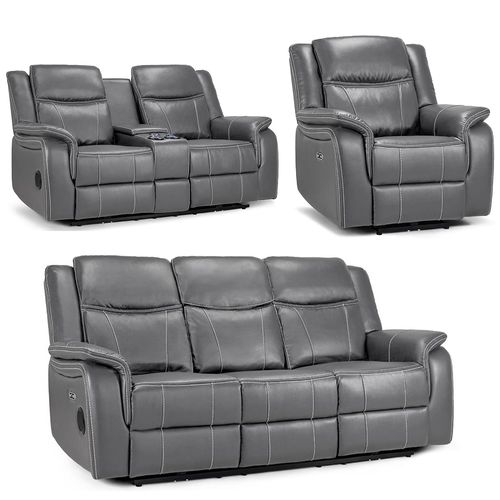 Galaxy Grey Faux Leather 3+2+1 Seater Electric Recliner Sofa Set