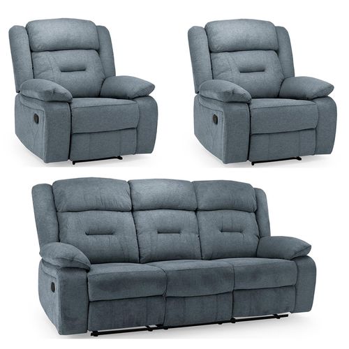 Novie Grey Fabric 3+1+1 Seater Manual Recliner Sofa Set