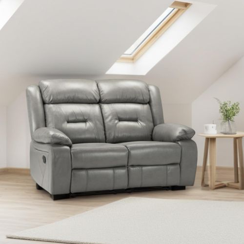 Novie Grey Faux Leather 2 Seater Manual Recliner Sofa
