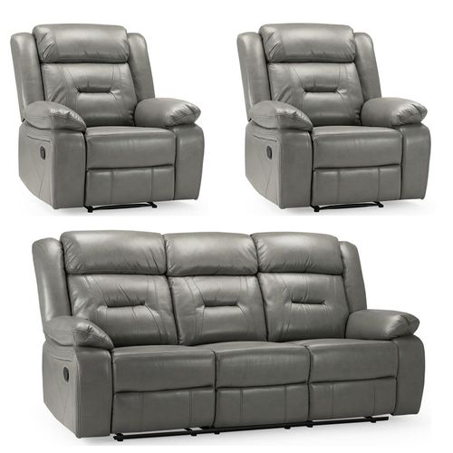 Novie Grey Faux Leather 3+1+1 Seater Manual Recliner Sofa Set