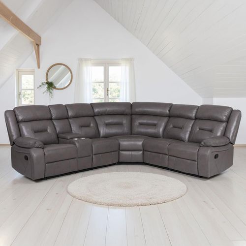 Novie Grey Faux Leather Manual Recliner Corner Sofa