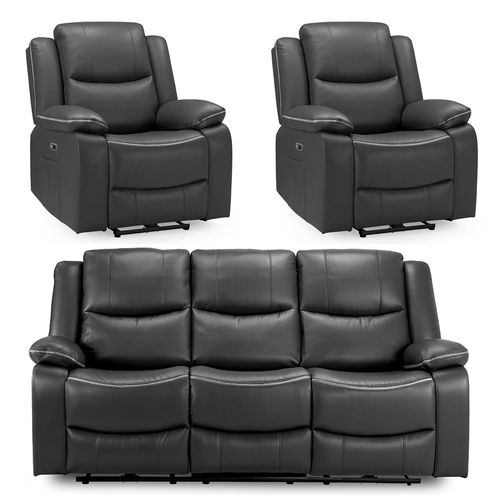 Harald Black Faux Leather 3+1+1 Seater Electric Recliner Sofa Set