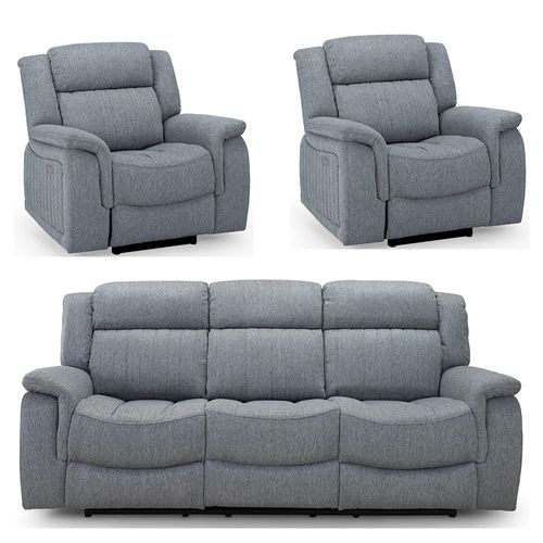 Linden Grey Fabric 3+1+1 Seater Electric Recliner Sofa Set