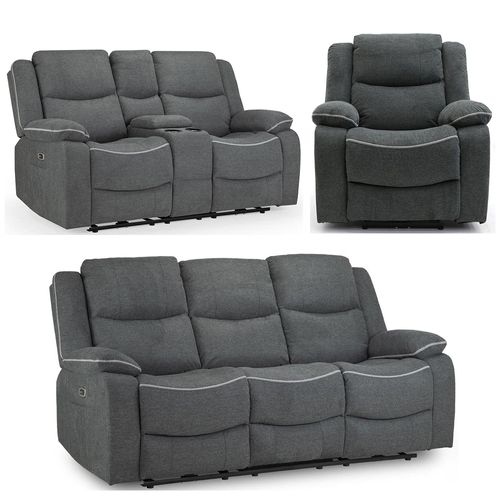 Harald Grey Fabric 3+2+1 Seater Electric Recliner Sofa Set
