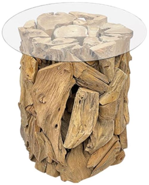 Teak Root and Glass Forest Round Side Table