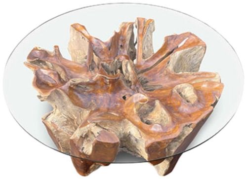 Lombok Teak Root and Glass Round Large Coffee Table