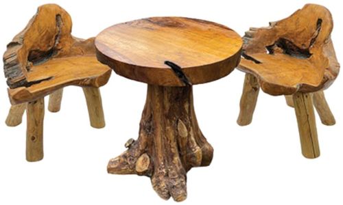 Teak Root 120cm Round Small Table and 2 Chairs