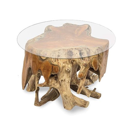 Teak Root and Glass Round Small Spider Coffee Table