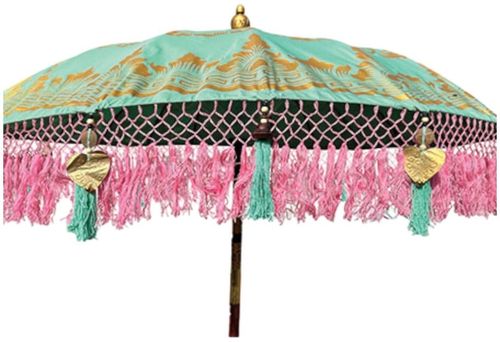 Bali Mint Green with Pink Candy Fringe Sun Parasol