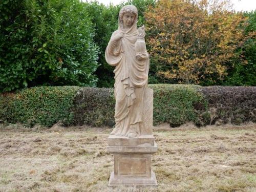 Hand Carved Stone Lady with Garden Urn Statue