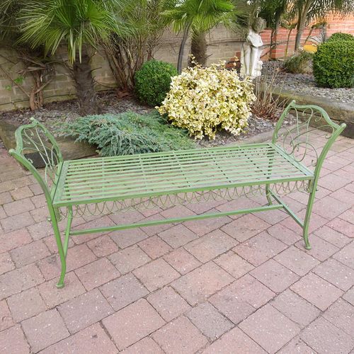 Antique Green Metal Garden Stool Bench