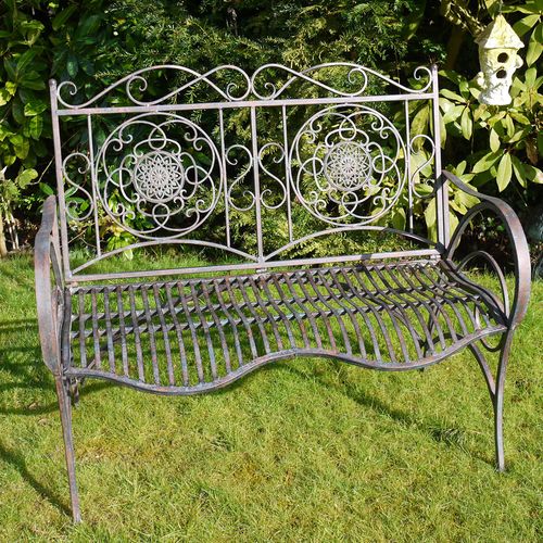 Rusty Brown Metal Garden Bench
