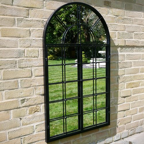 Arch Black Metal Garden Window Mirror