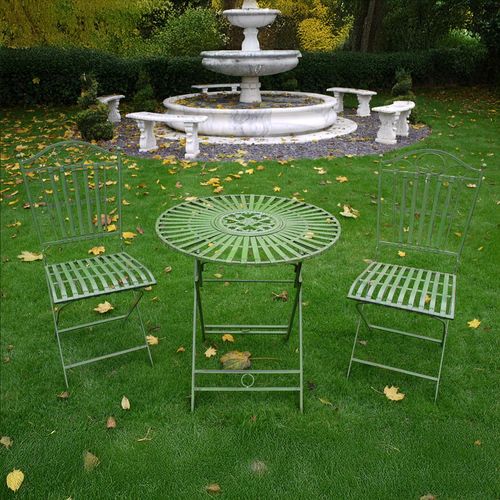 Antique Green Garden Round Table with 2 Chairs