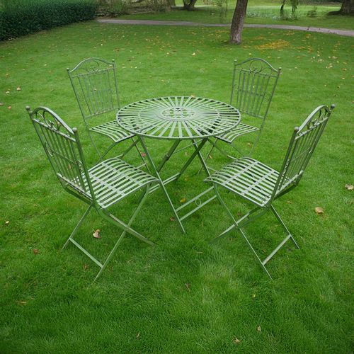 Antique Green Metal Garden Round Table with 4 Chairs
