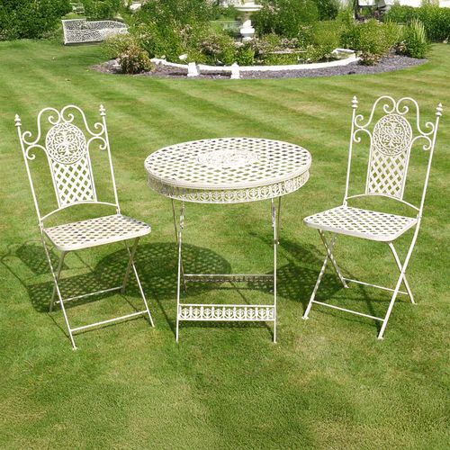 White Metal Garden Round Table with 2 Chairs