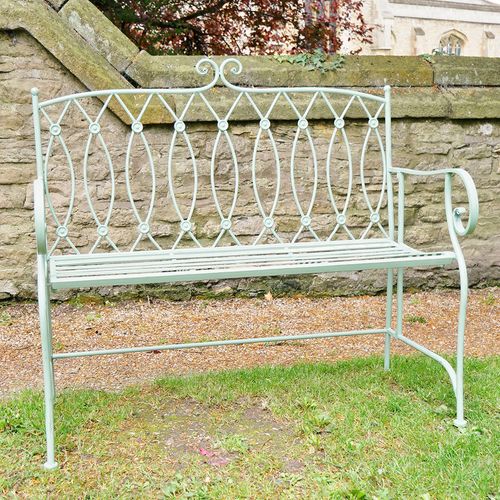 Pistachio Button Green Metal Garden Bench