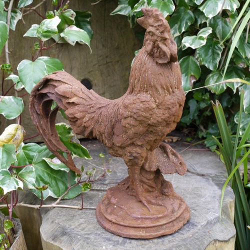 Rusty Small Cockerel Garden Statue