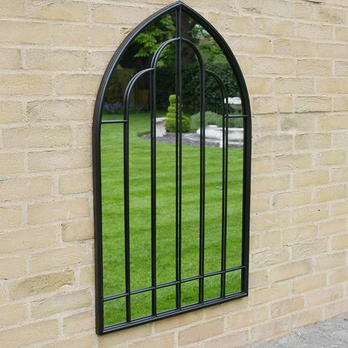 Black Metal Arch Garden Mirror