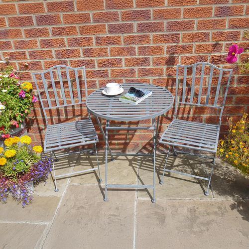 Savannah Grey Metal Garden Round Table with 2 Chairs