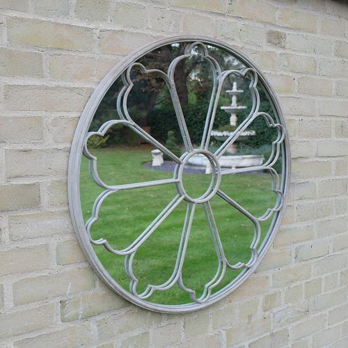 Rustic White Metal Garden Round Mirror