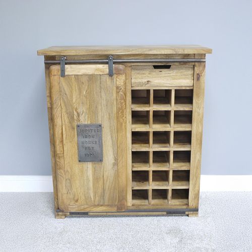 Dutch Industrial Wooden 1 Sliding Door Wine Cabinet