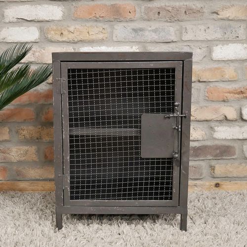 Dutch Industrial Metal 1 Door Cage Bedside Cabinet