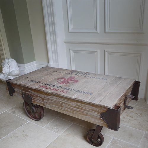 Dutch Railway Wood and Metal Cart Coffee Table