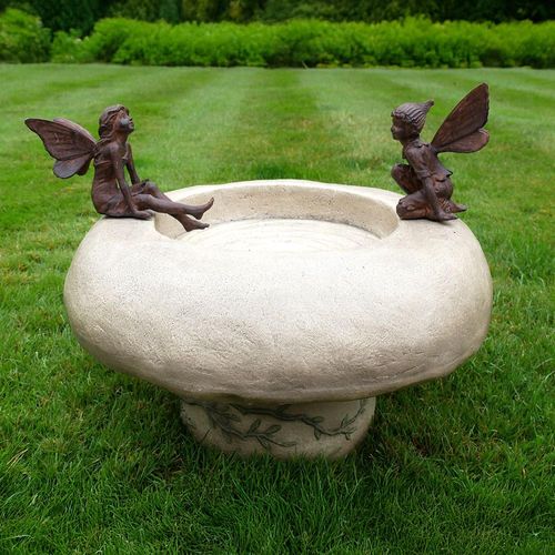 Off White Bird Bath with Fairies