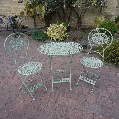 Green Metal Oval Table with 2 Chairs