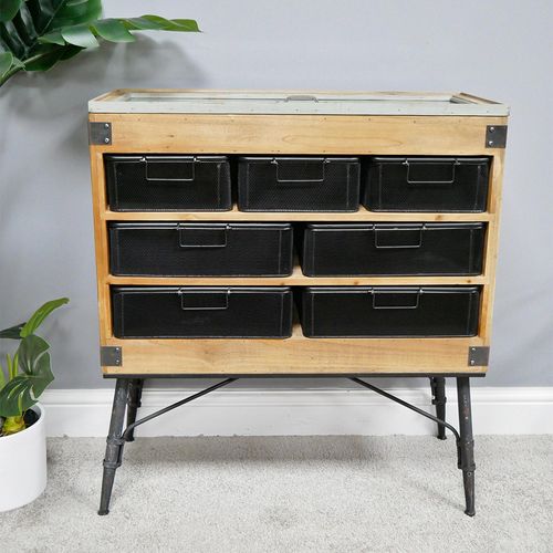 Dutch Fir Wood and Metal Multi Drawer Retro Cabinet