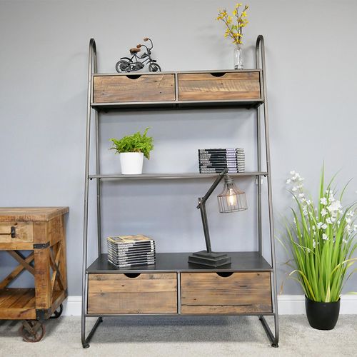 Dutch Industrial Fir Wood and Metal 4 Drawer Shelving Unit