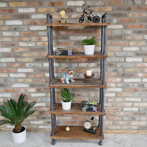 Dutch Black Metal Pipe 5 Wooden Shelves