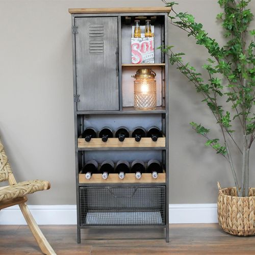 Dutch Industrial Fir Wood and Metal Wine Cabinet