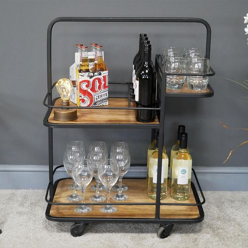 Dutch Mango Wood and Metal Wine Trolley